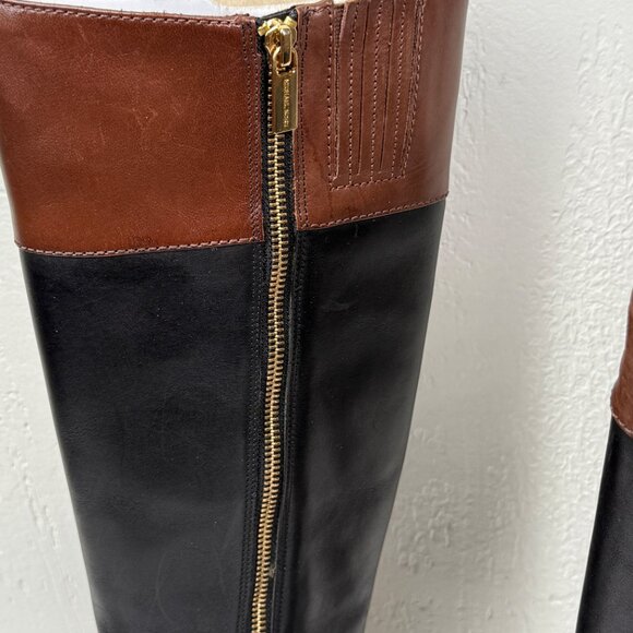 Michael Kors Fulton Harness Riding Boots Black Brown Leather Size 6.5M - Picture 10 of 12